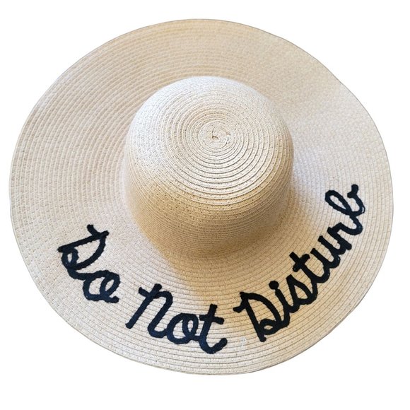 Tan Straw Woven Sun Hat DO NOT DISTURB Siesta Beach Outdoor 16.5" One Size DH357 - Picture 1 of 5